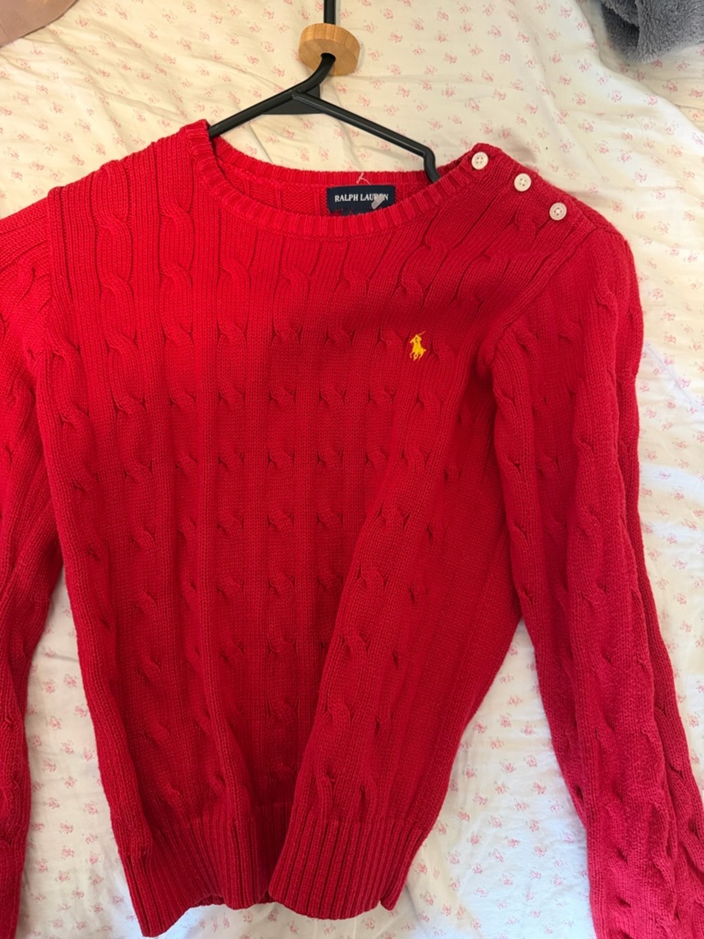 Ralph Lauren Red Cable-Knit Button-Shoulder Sweater